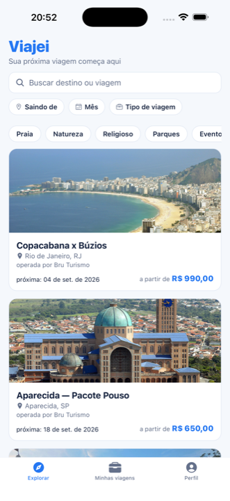 App Viajei: explorar viagens