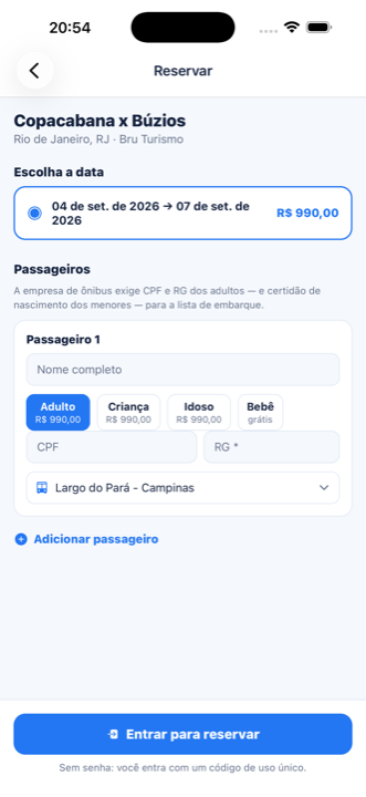 App Viajei: reservar vagas