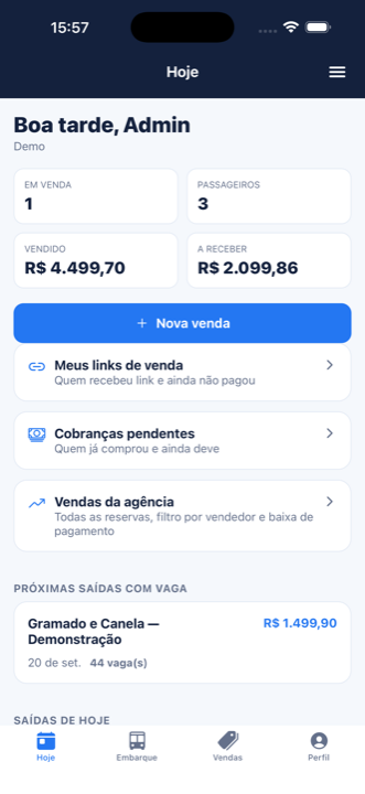 App Viajei Pro: resumo do dia